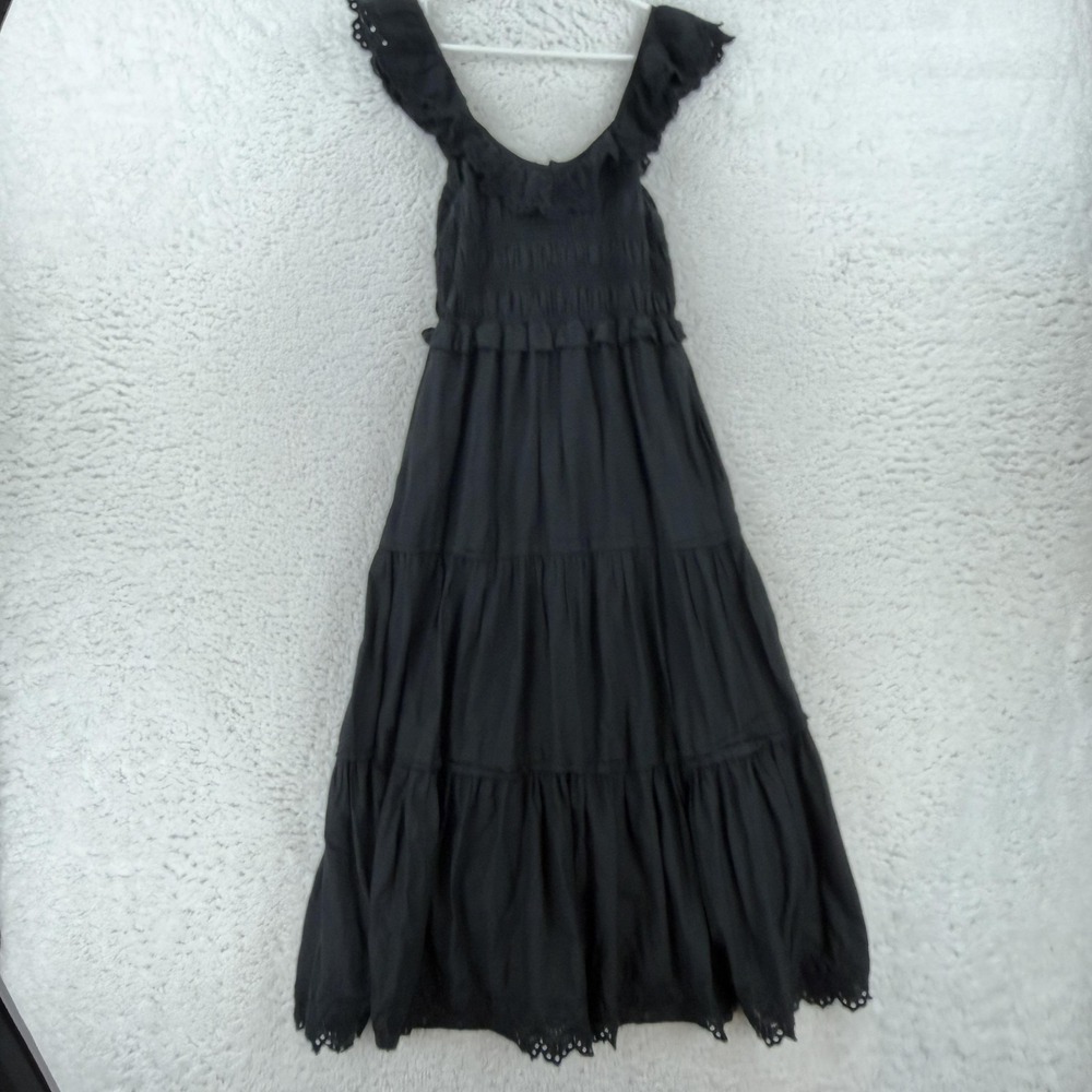 Madewell Dress Womens 0 Black Square Neck Smocked Ruffle Tiered Maxi Cottagecore